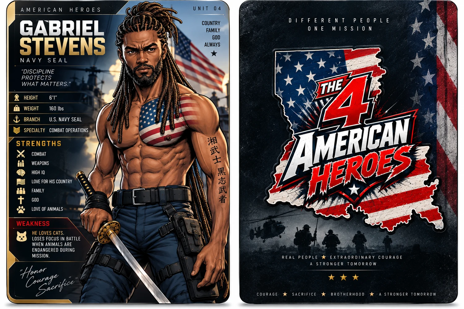 The 4 American Heroes trading card artwork